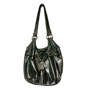 Michael Kors Womens Black Leather Hobo Shoulder Bag Purse Braided Tassels Boho